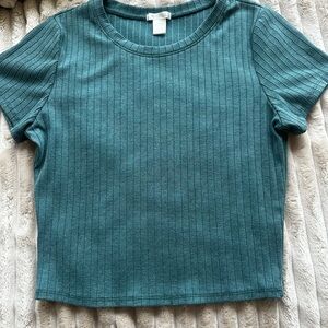 Teal Ribbed Short Sleeve Top